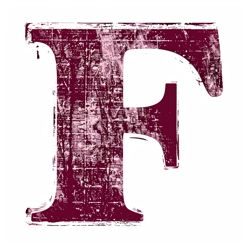 F stamp, oxblood ink