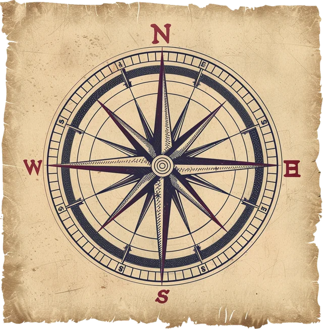 A brass compass resting on paper