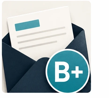 Email with B+ grade badge