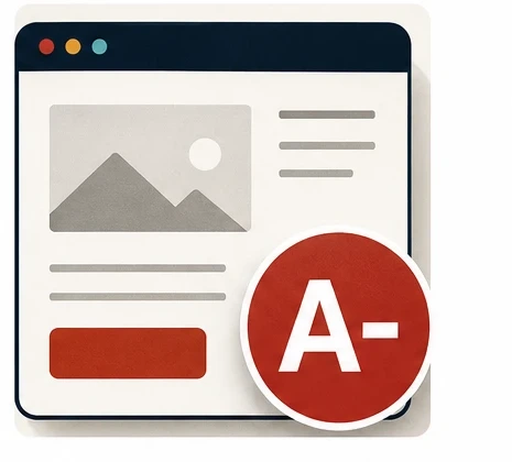 Landing page with A- grade badge